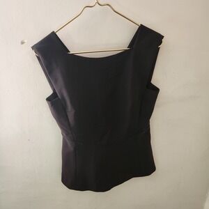 Mango MNG Premium Black Sleeveless V-Back Peplum Top Size XS